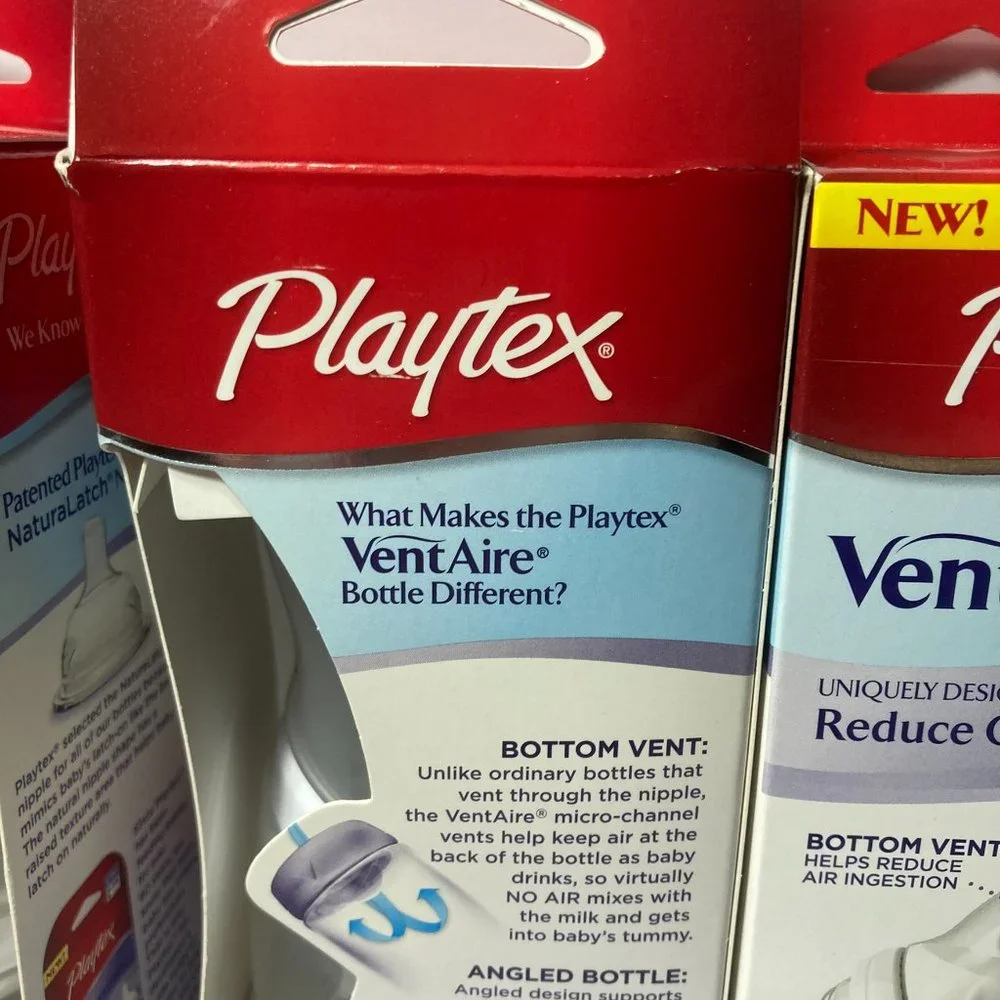 Playtex VentAire Bottom Vent 6oz Baby Bottle Naturalatch Silicone Nipple Angled